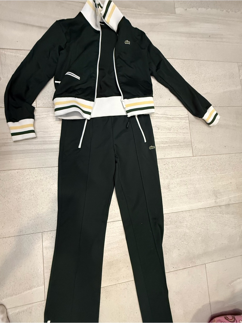 Lacoste Black Track Jacket and Pants Set with White and Green Trim